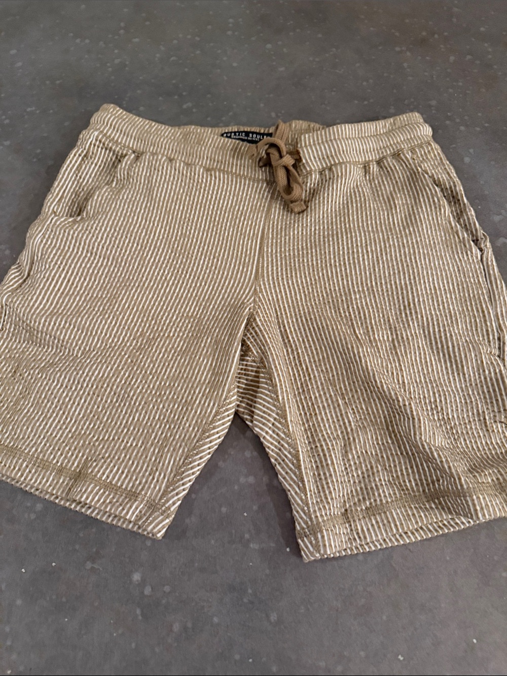 Men's Striped Tan Drawstring Hybrid Shorts